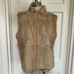 Lord & Taylor Vintage Real Rabbit Fur Vest L XL Zip Up Cream Tan